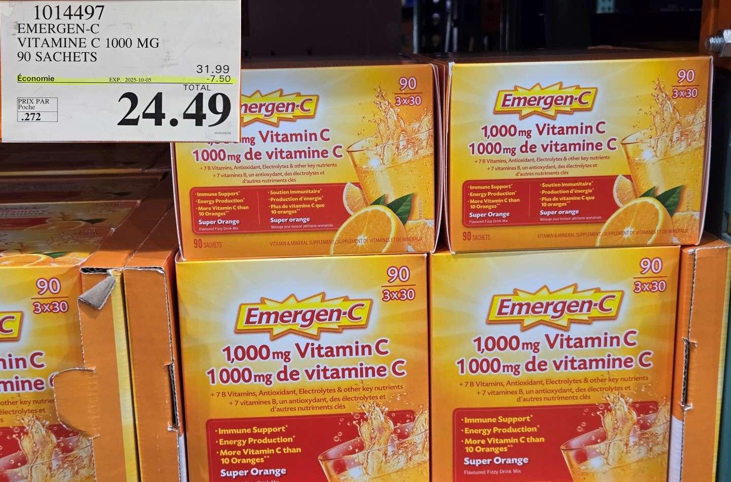 EMERGEN-C  ORANGE VITAMINE C 1000 MG  90 SACHETS at Costco