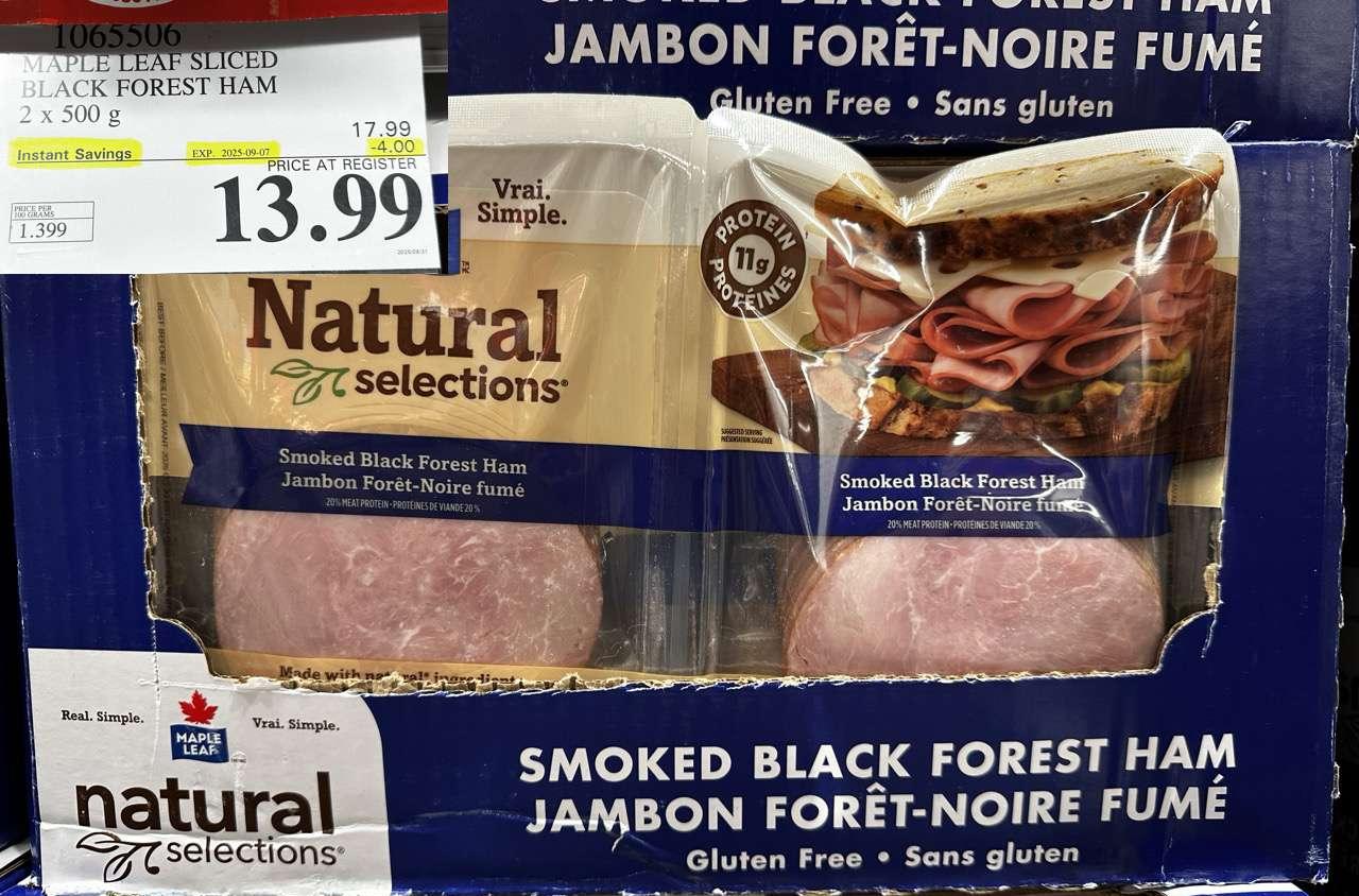 MAPLE LEAF NATURAL SELECTIONS SLICED BF HAM 2 X 500 G - Costco Canada deal - Save $4.00 - Food & Beverage