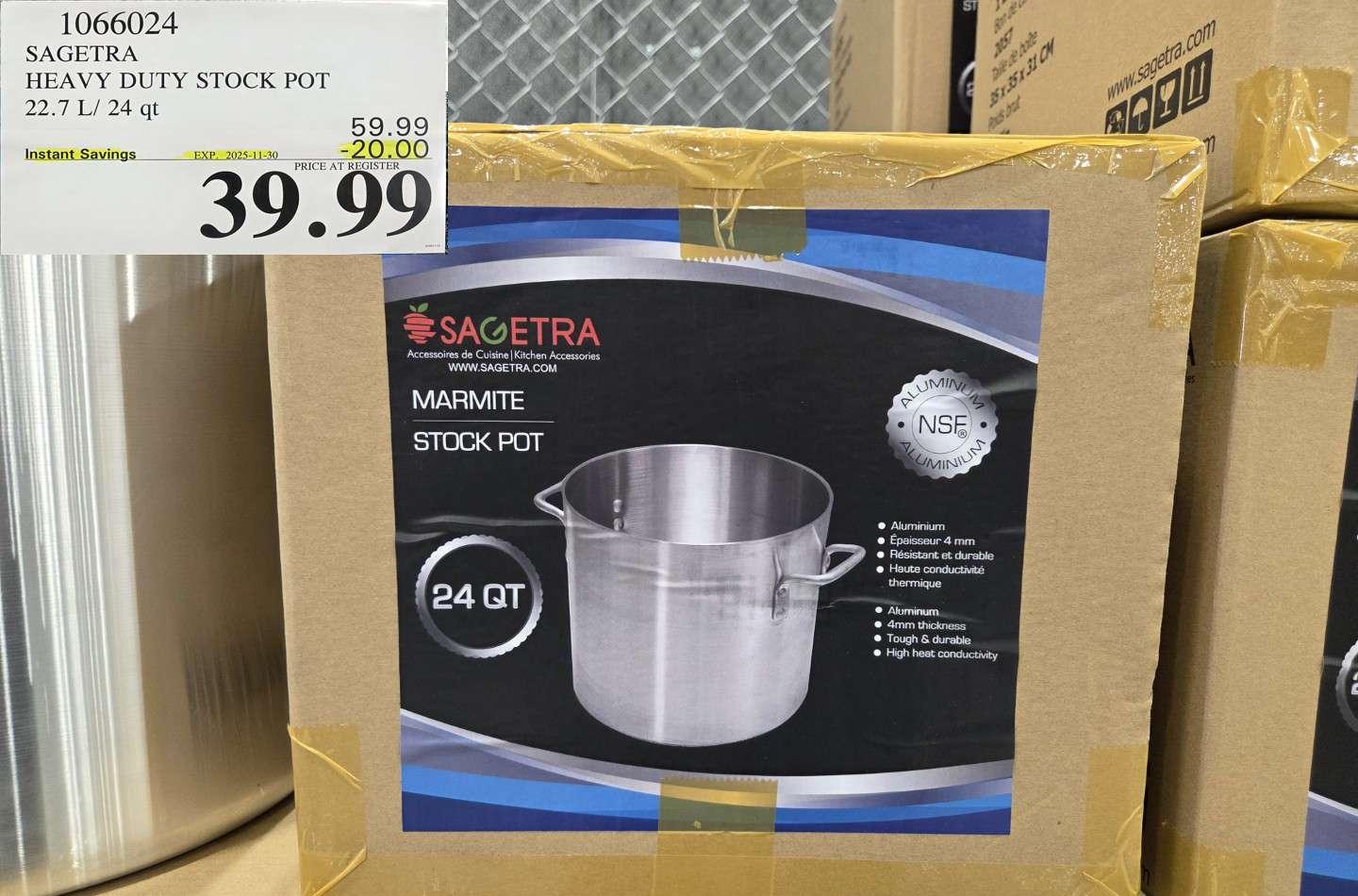 SAGETRA HEAVY DUTY STOCK POT 22.7 L/ 24 qt - Costco Canada deal - Save $20.00 - Home and Kitchen