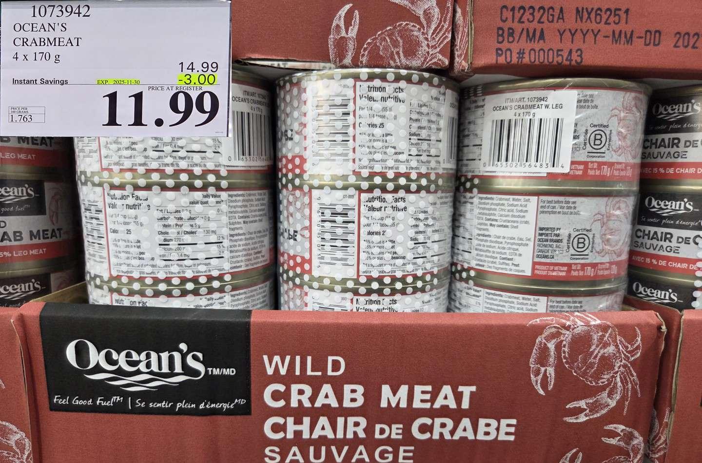OCEAN'S CRABMEAT 4 X 170 G - Costco Canada deal - Save $3.00 - Food & Beverage