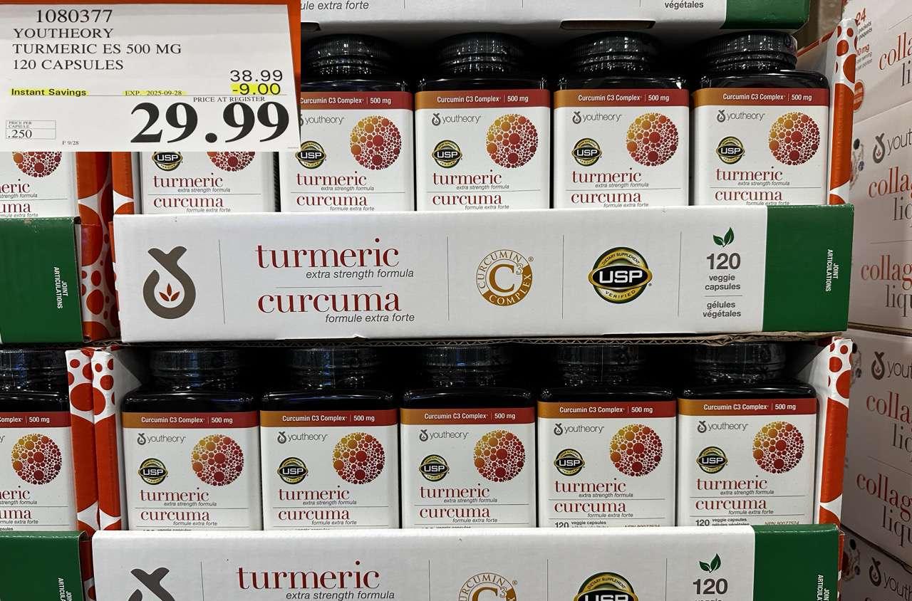 YOUTHEORY TURMERIC ES 120 VEGGIE CAPSULES at Costco