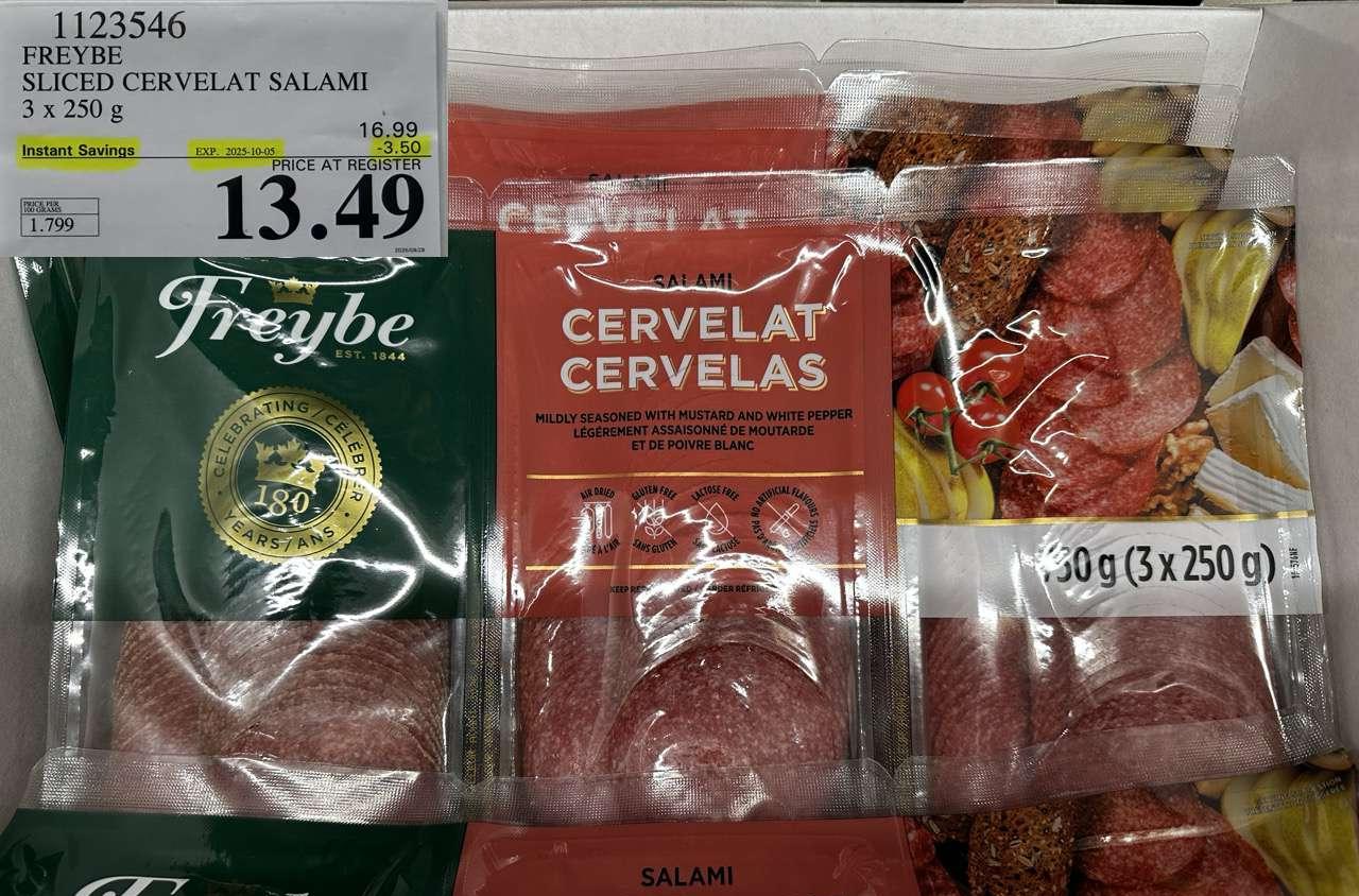 FREYBE SLICED CERVELAT SALAMI 3 x 250 g at Costco