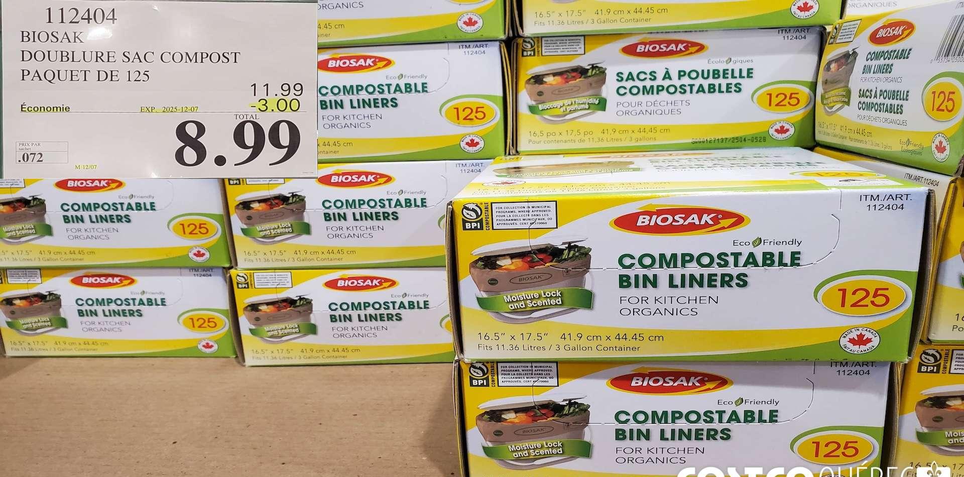BIOSAK DOUBLURE SAC COMPOST PAQUET DE 125 at Costco