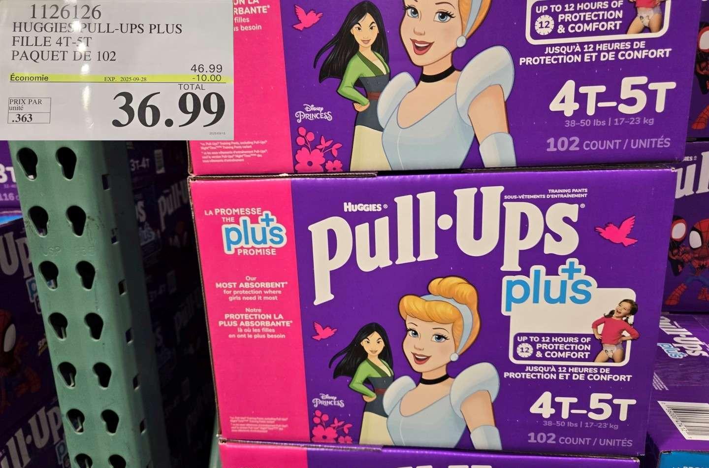 HUGGIES PULL-UPS PLUS  FILLE 4T-5T    PAQUET DE 102 at Costco