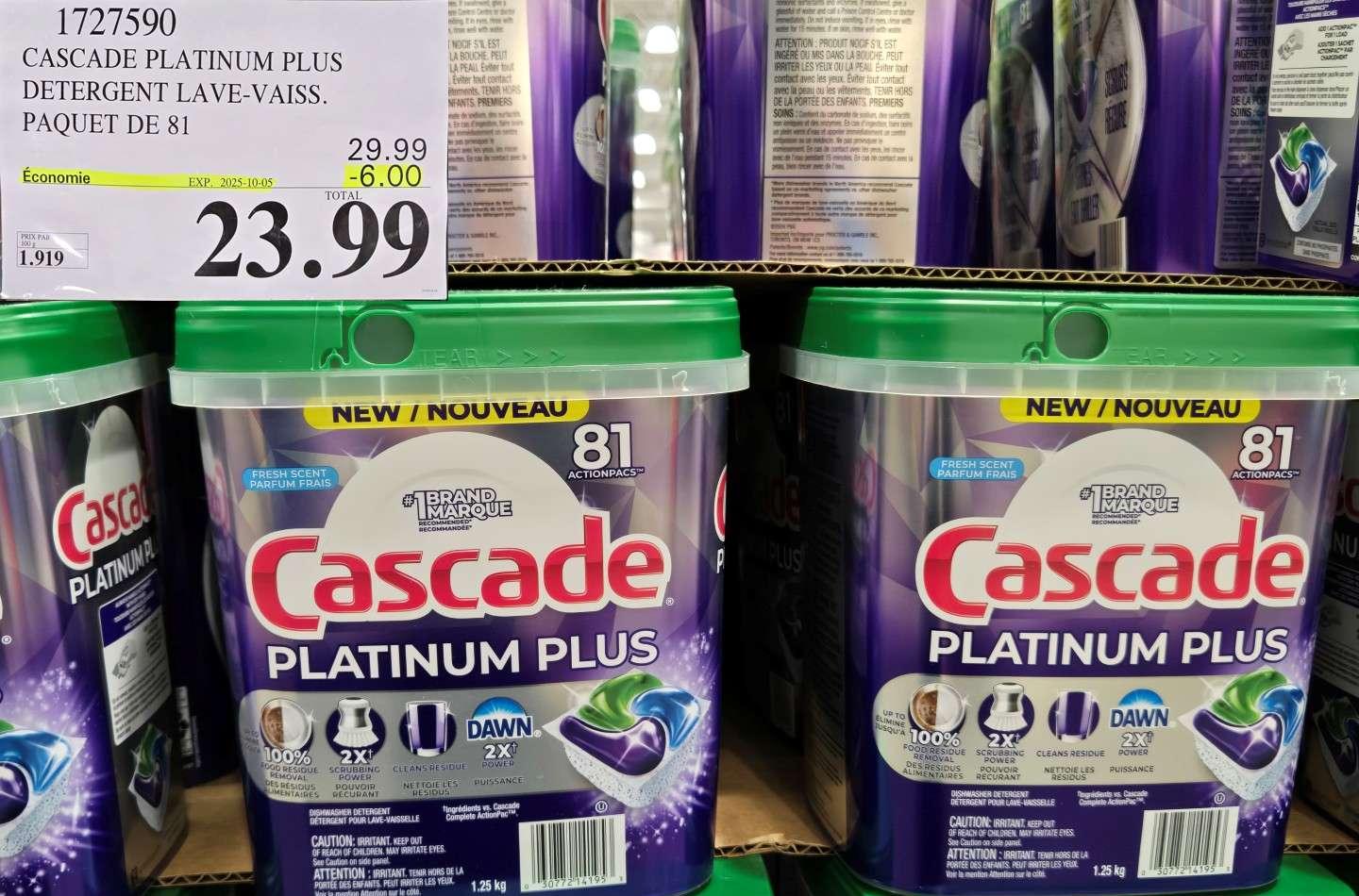 CASCADE PLATINUM PLUS DETERGENT LAVE-VAISS. PAQUET DE 81 at Costco