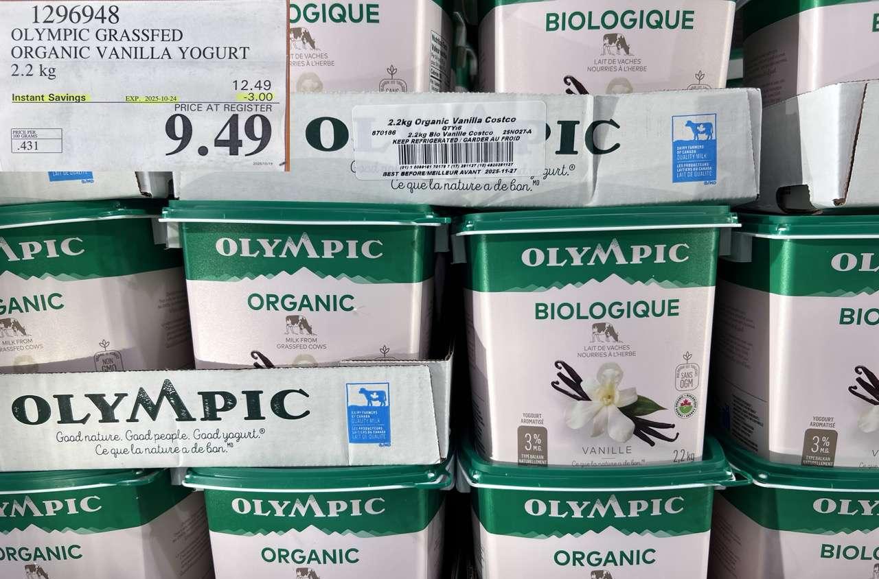 OLYMPIC GRASSFED ORGANIC VANILLA YOGURT 2.2KG - Costco Canada deal - Save $2.50 - Food & Beverage