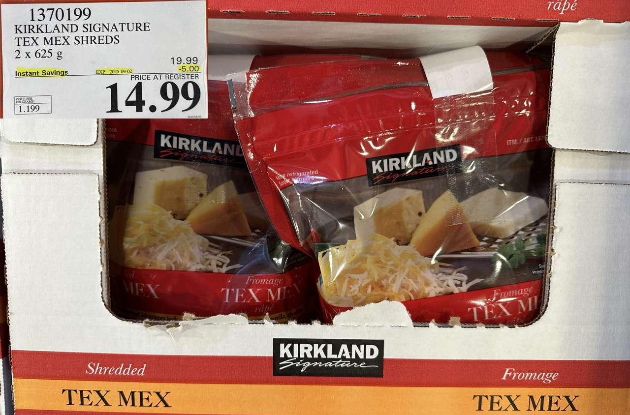 KIRKLAND SIGNATURE TEX MEX SHRED 2 x 625 g - Costco Canada deal - Save $5.00 - Food & Beverage