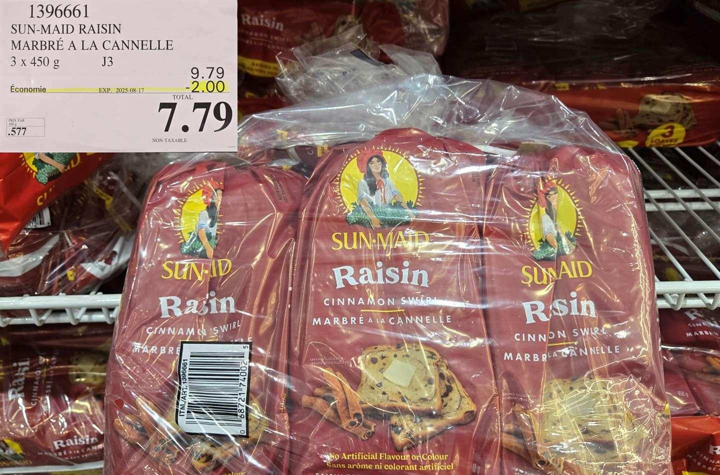 SUN-MAID RAISIN MARBRE A LA CANNELLE   3 x 450 g at Costco