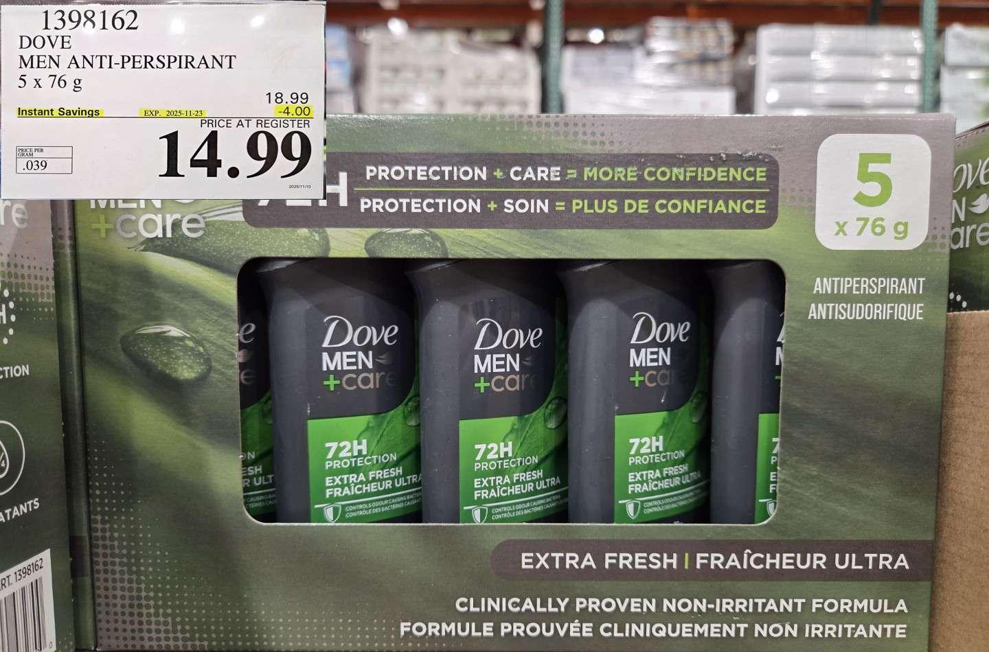 DOVE MEN ANTI-PERSPIRANT 5 X 76G at Costco