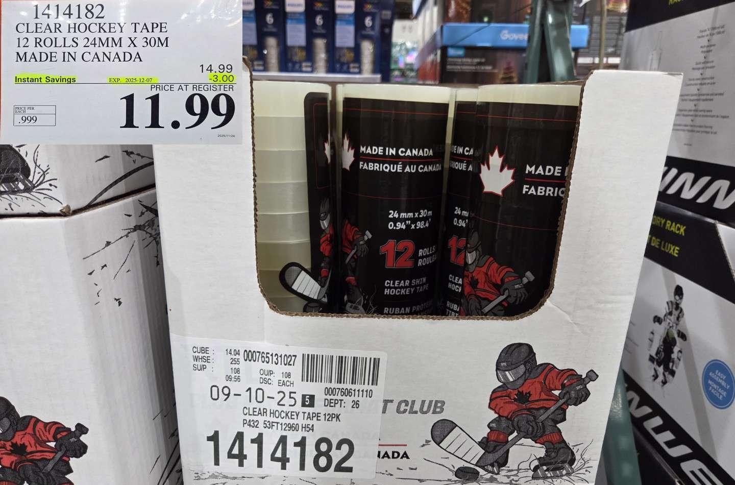 CLEAR HOCKEY TAPE 12 ROLLS 24MM X 30M MADE IN CANADA - Costco Canada deal - Save $3.00 - Sports and Fitness