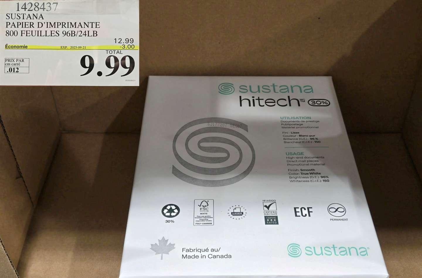 SUSTANA PAPIER D'IMPRIMANTE 800 FEUILLES 96B/24LB at Costco