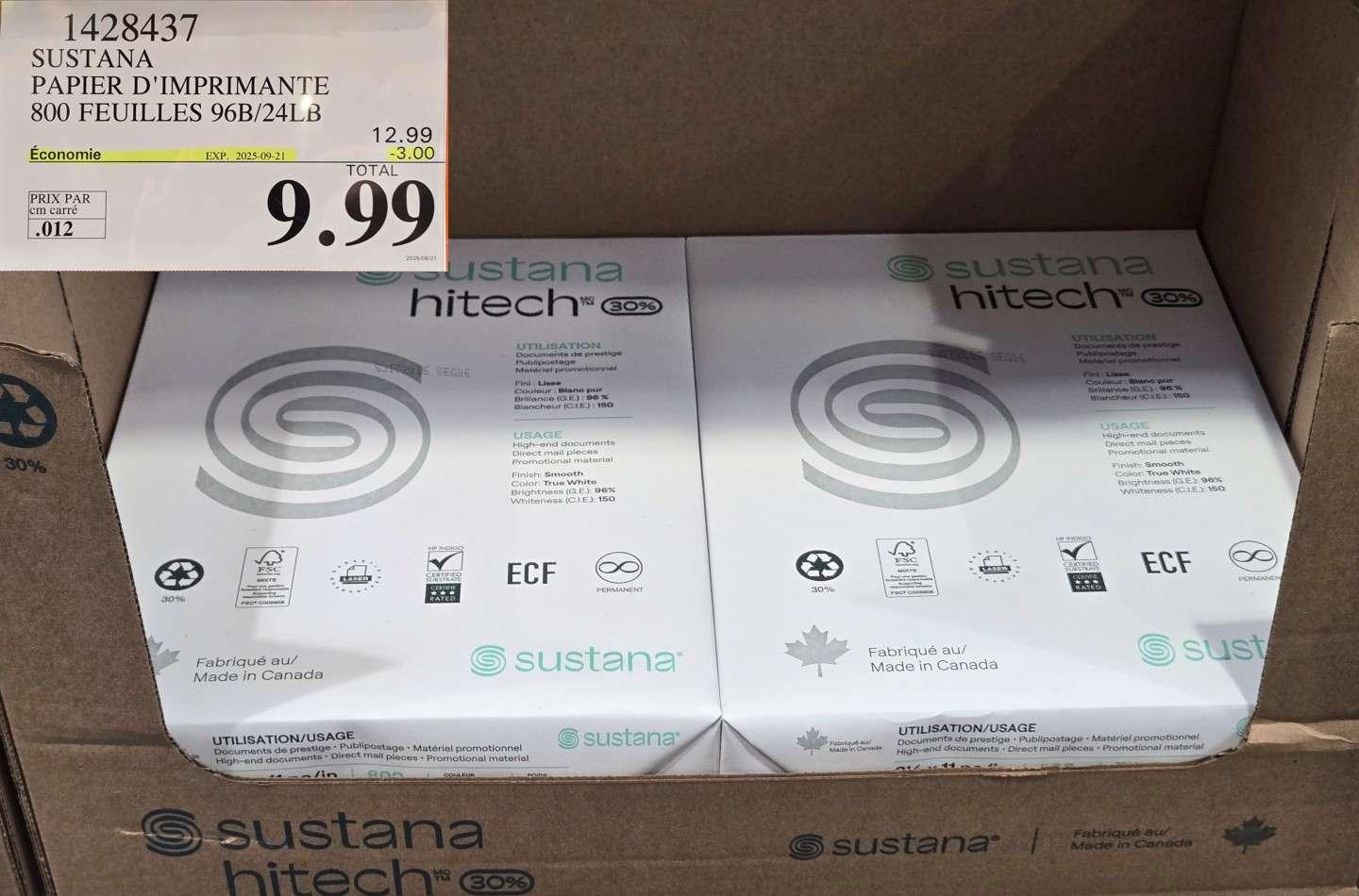 SUSTANA ROLLAND PAPIER COPIE 8.5" X 11"   800 FEUILLES 96 B at Costco
