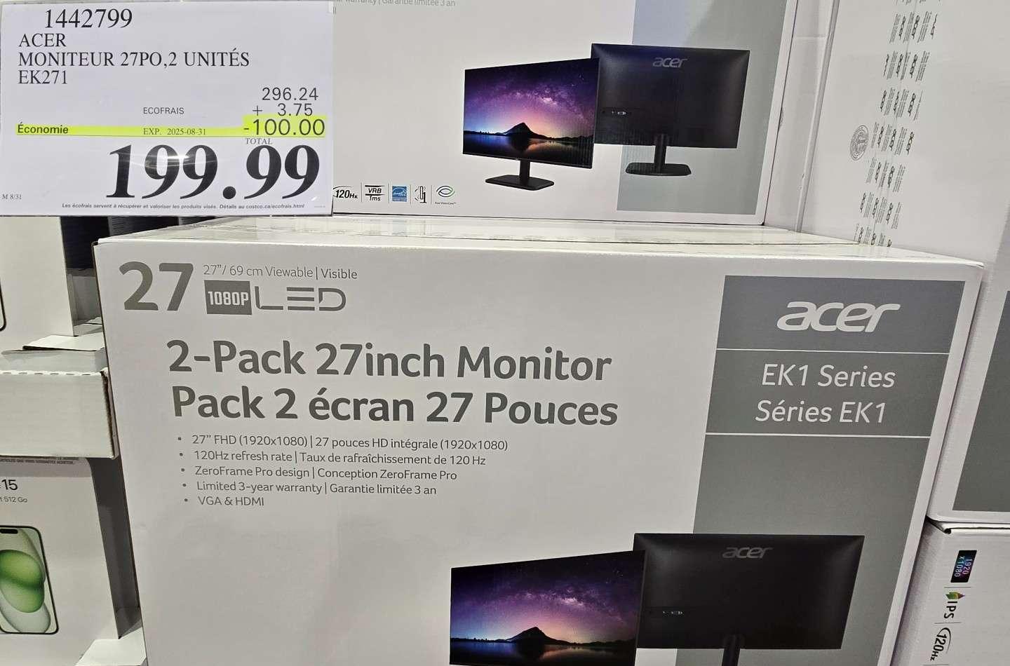 ACER MONITEUR 27PO0O  2 UNITES BKOWA at Costco