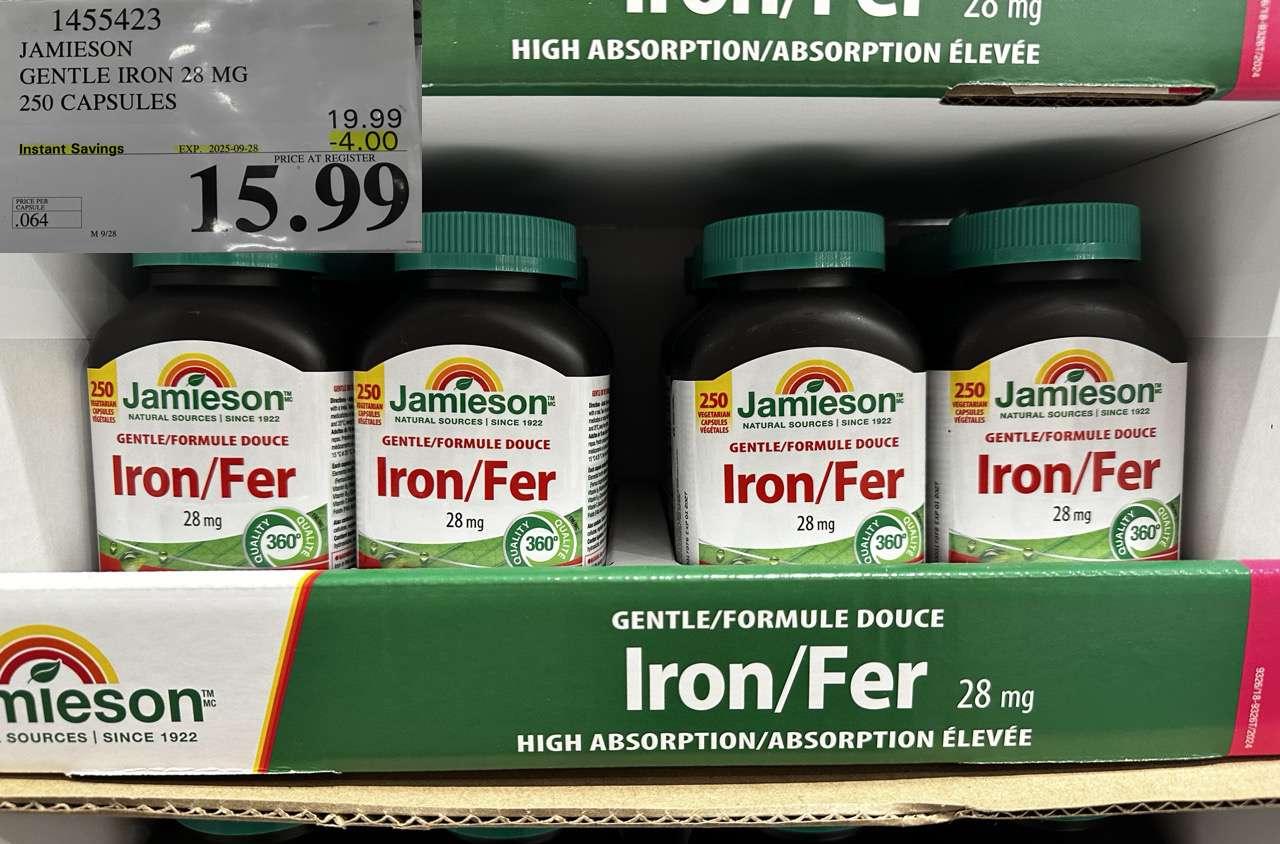 JAMIESON GENTLE IRON PLUS 28MG 250 CAPSULES at Costco