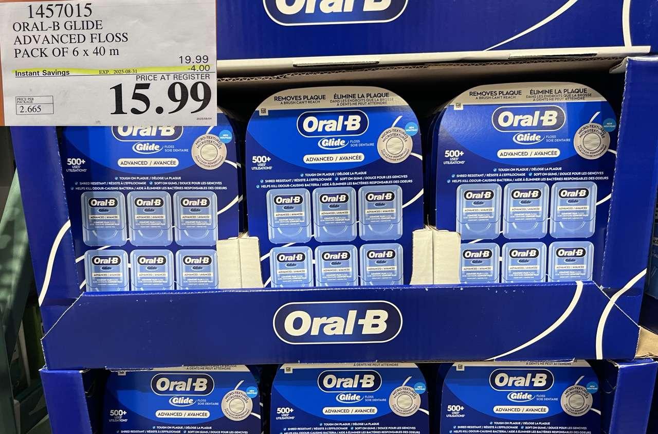 ORAL-B GLIDE  ADVANCED FLOSS 6 PACKS x 40 M at Costco