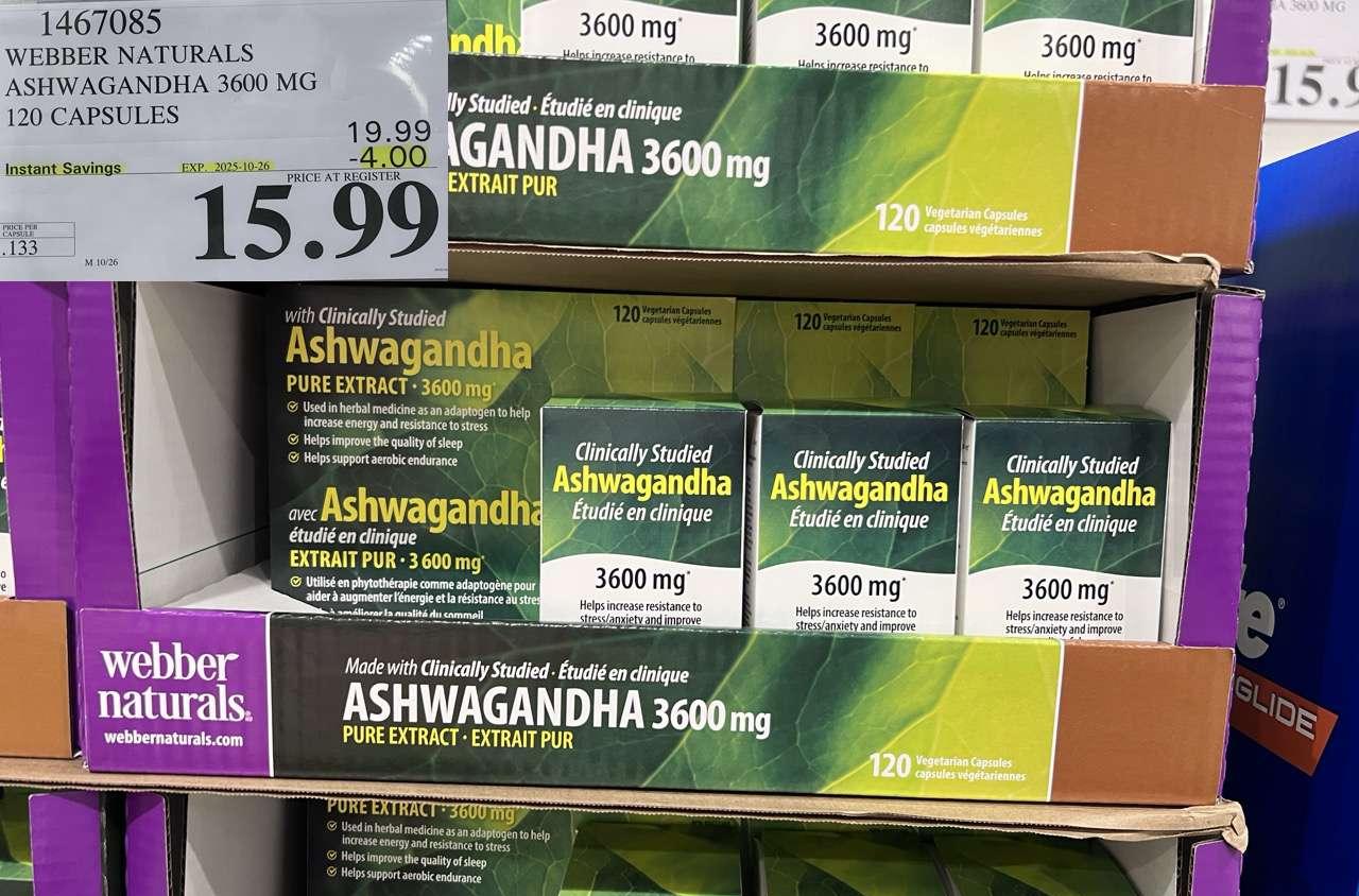 WEBBER NATURALS ASHWAGANDHA 3600MG 120 CAPSULES - Costco Canada deal - Save $4.00 - Health and Beauty
