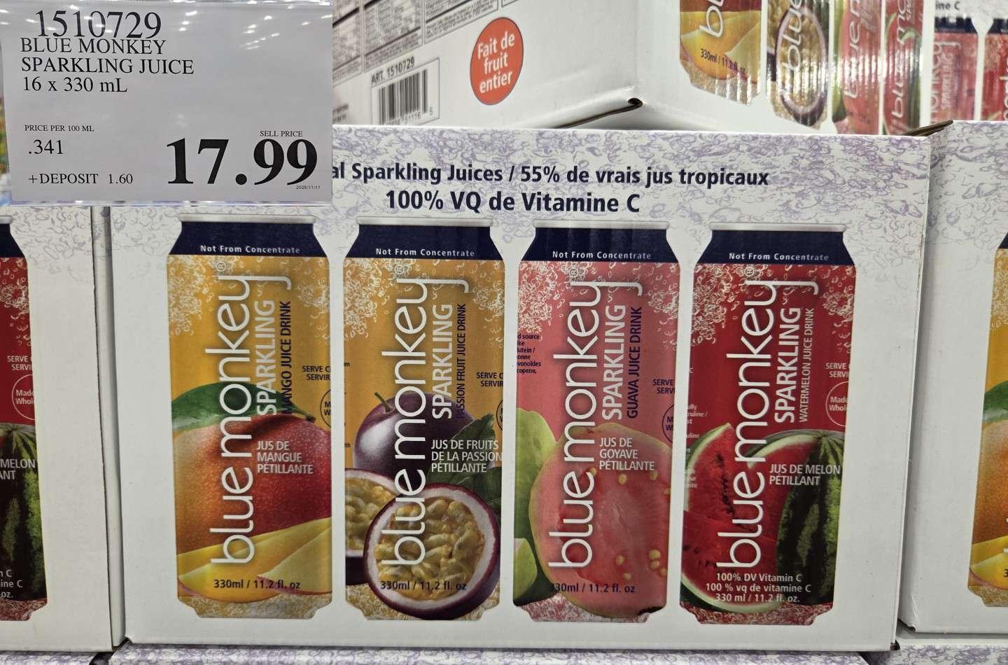 BLUE MONKEY SPARKLING JUICE 16 X 330 ML at Costco