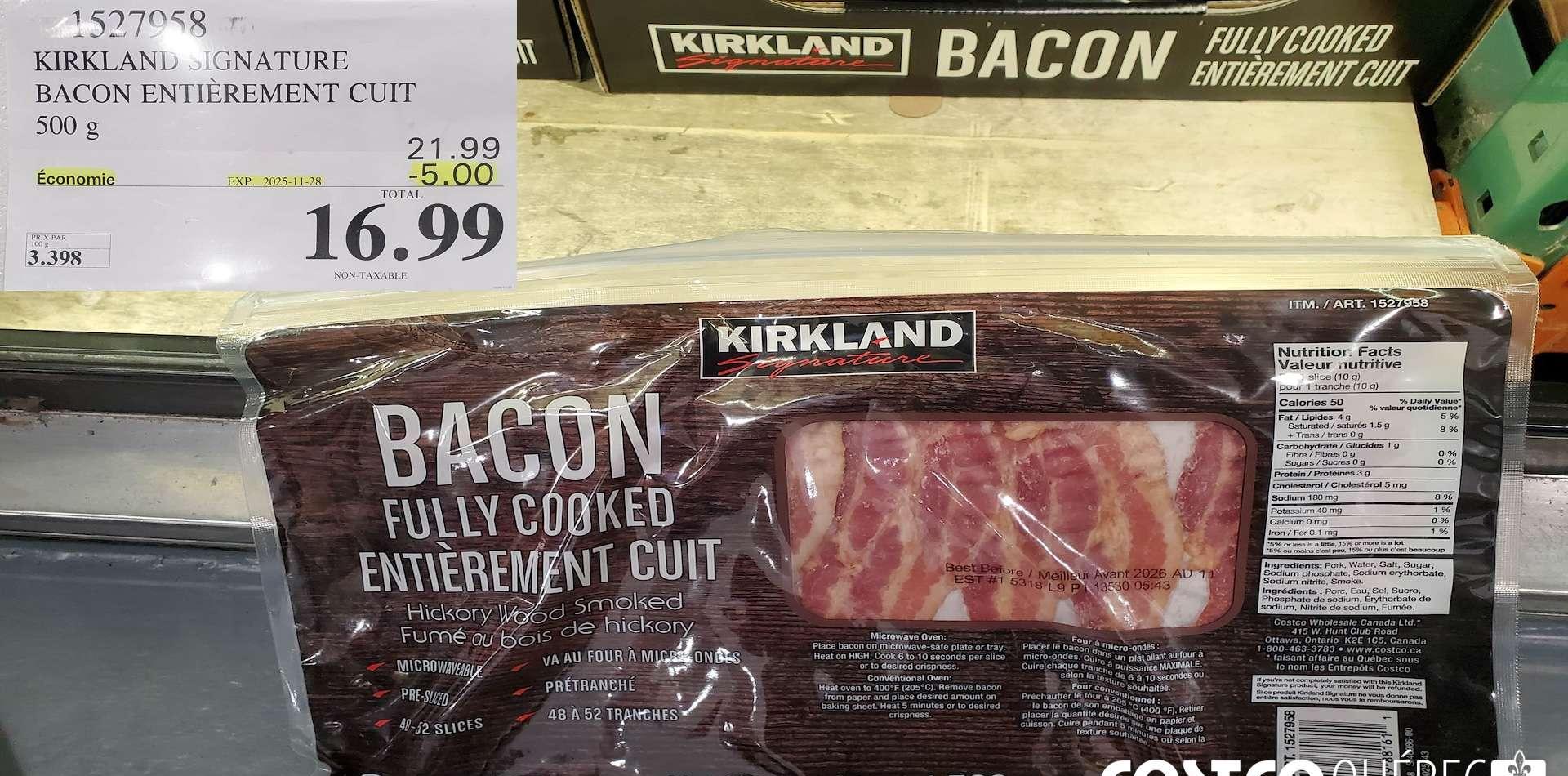 KIRKLAND SIGNATURE BACON ENTIEREMENT CUIT 500 g at Costco