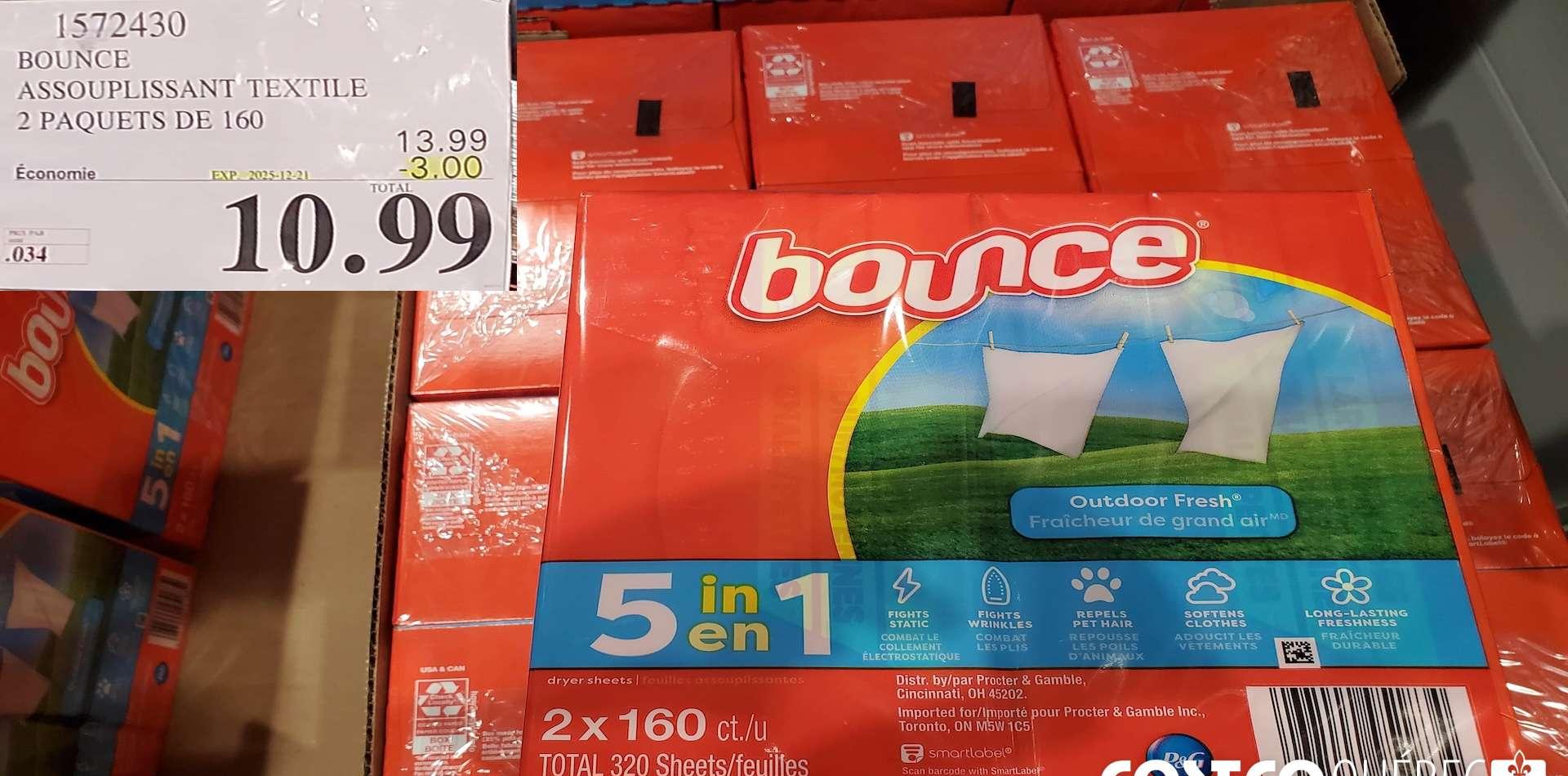 BOUNCE ASSOUPLISSANT TEXTILE 2 PAQUET DE 160 at Costco
