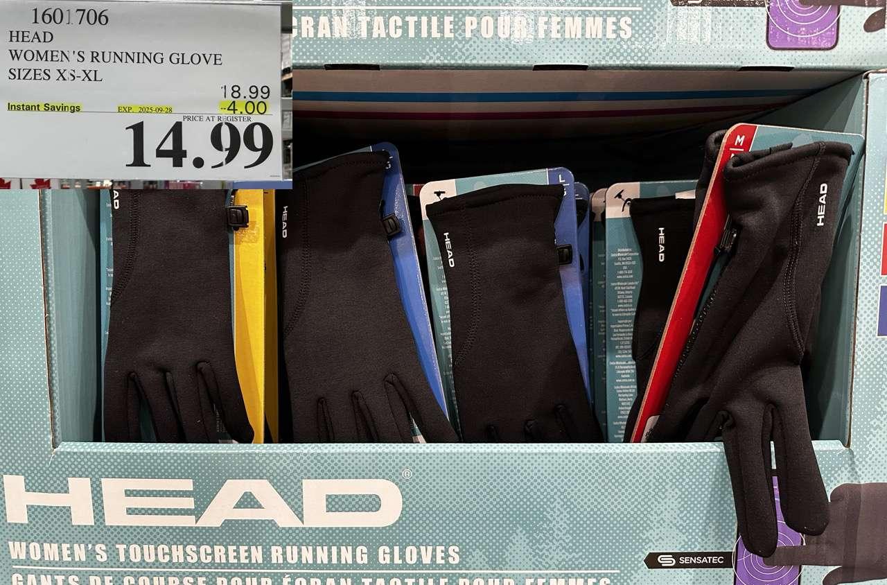 HEAD LADIES TOUCHSCREEN RUNNING GLOVE SIZES XS-XL at Costco