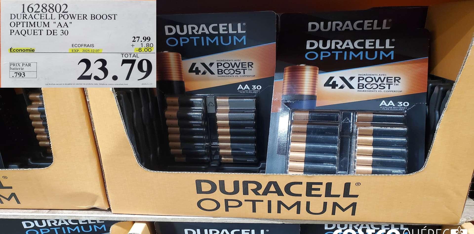 DURACELL POWER BOOST OPTIMUM "AA" PAQUET DE 30 at Costco