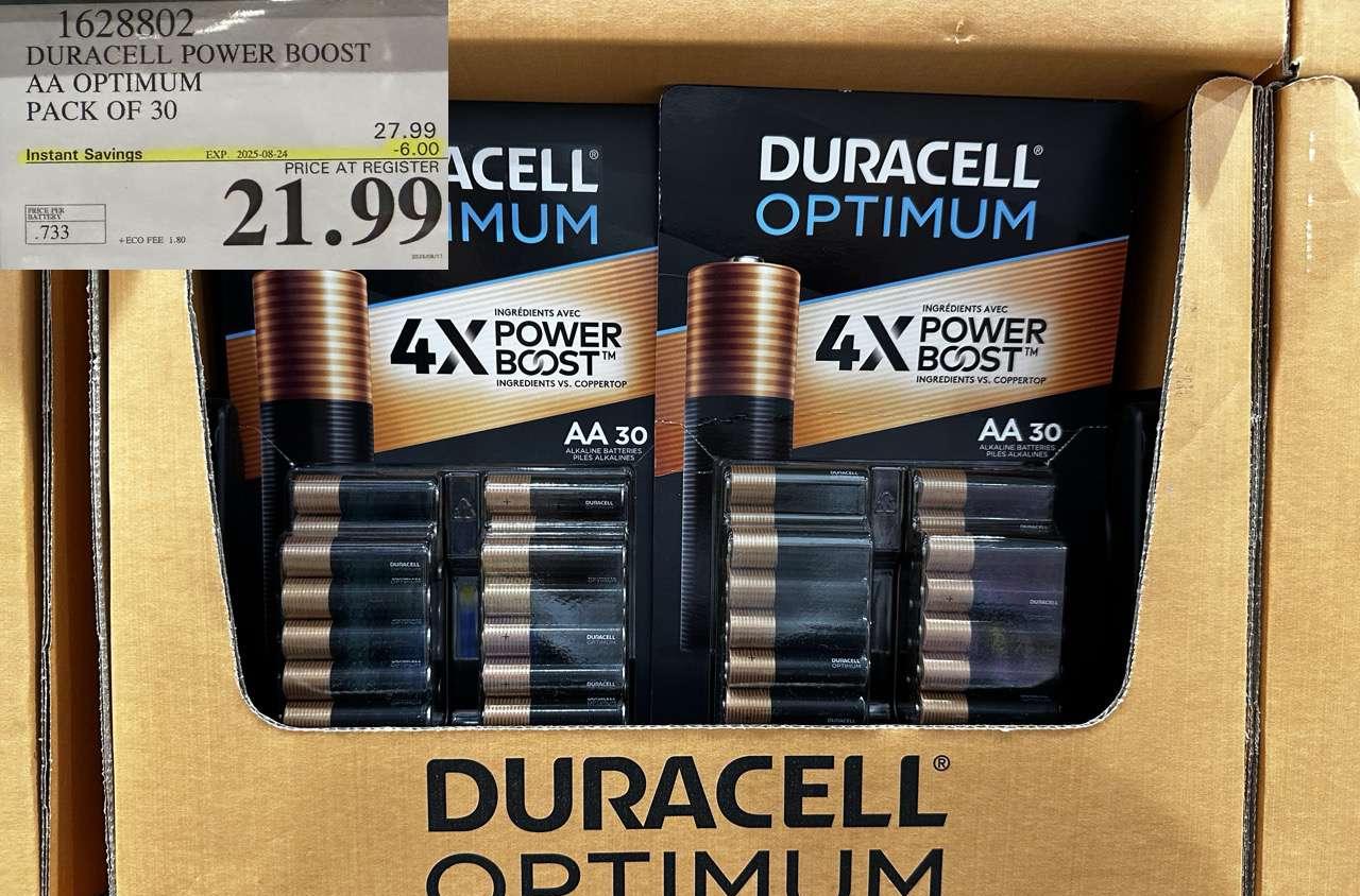 DURACELL POWER BOOST AA OPTIMUM PACK OF 30 at Costco
