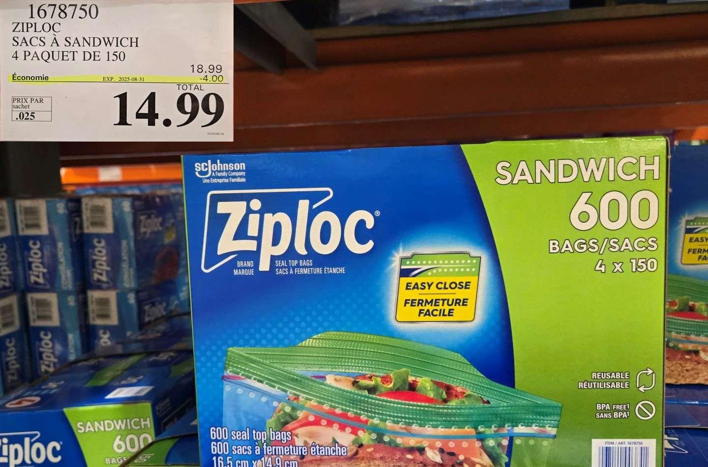 ZIPLOC  SACS A SANDWICH  4 PAQUET DE 150 at Costco