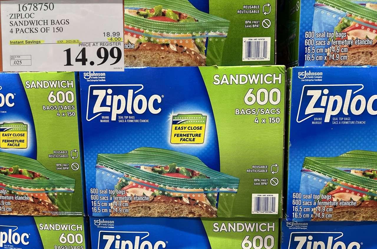 ZIPLOC SANDWICH BAGS 4 X 150 at Costco