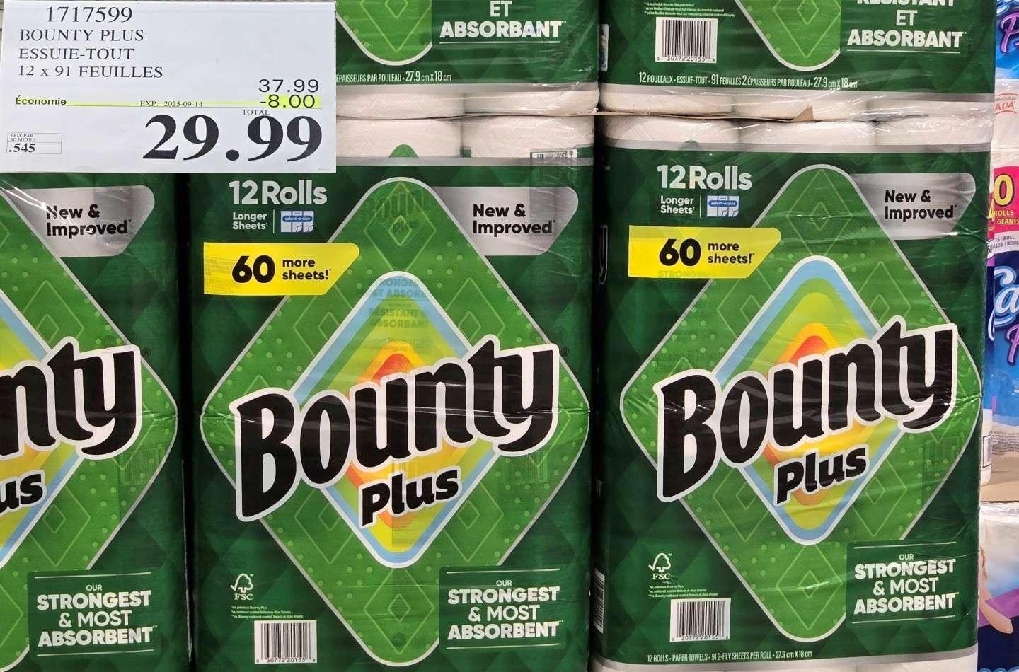 BOUNTY PLUS ESSUIE-TOUT 12 x 86 FEUILLES at Costco