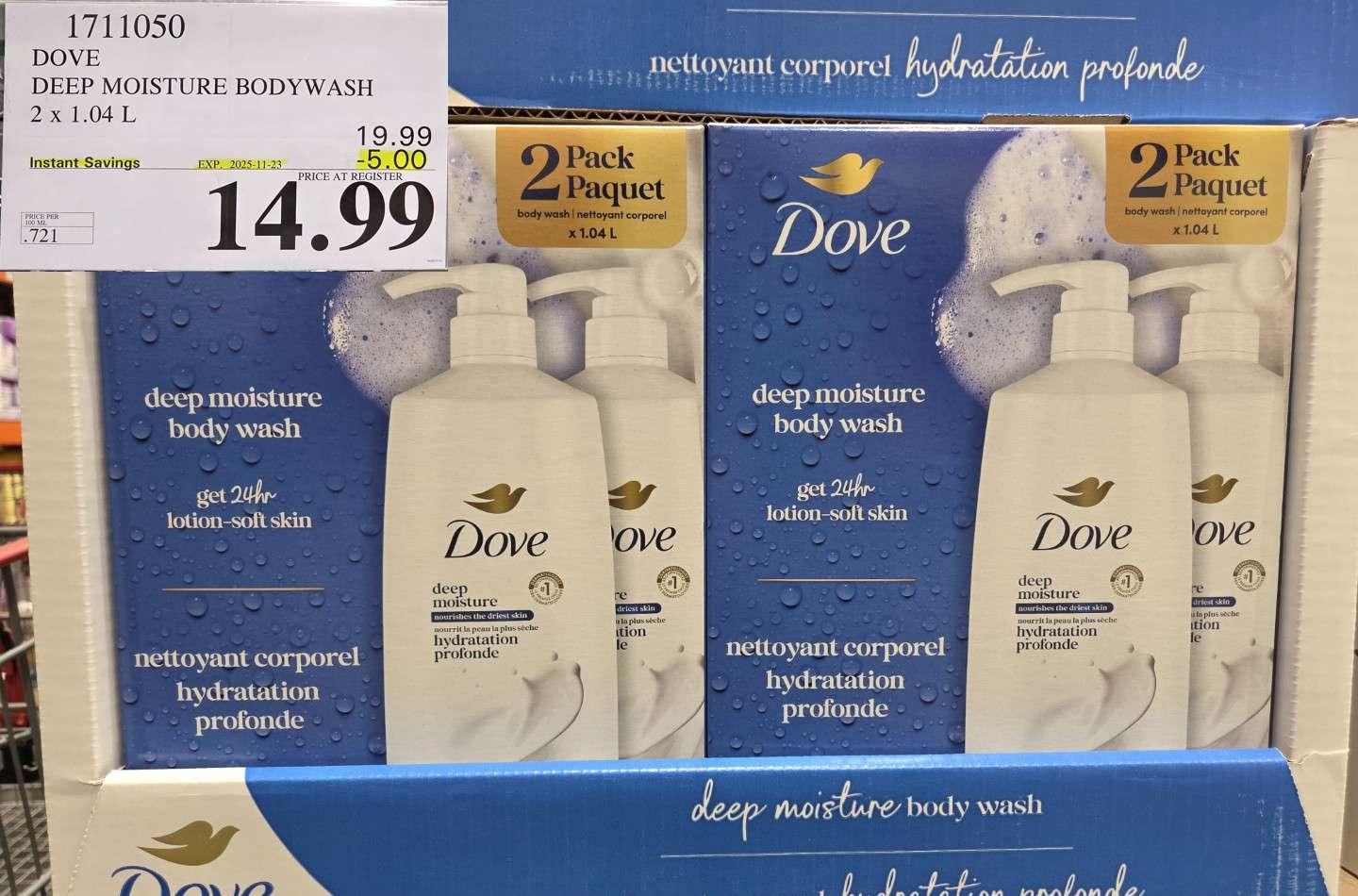 DOVE DEEP MOISTURE BODYWASH 2 X 1.04L at Costco