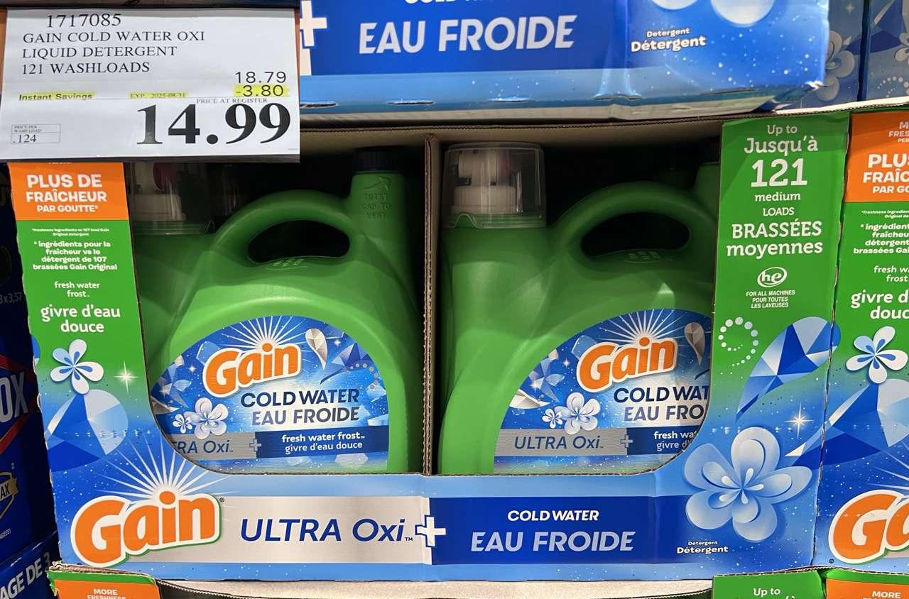 GAIN COLD WATER OXI LIQUID DETERGENT 121 WASHLOADS at Costco