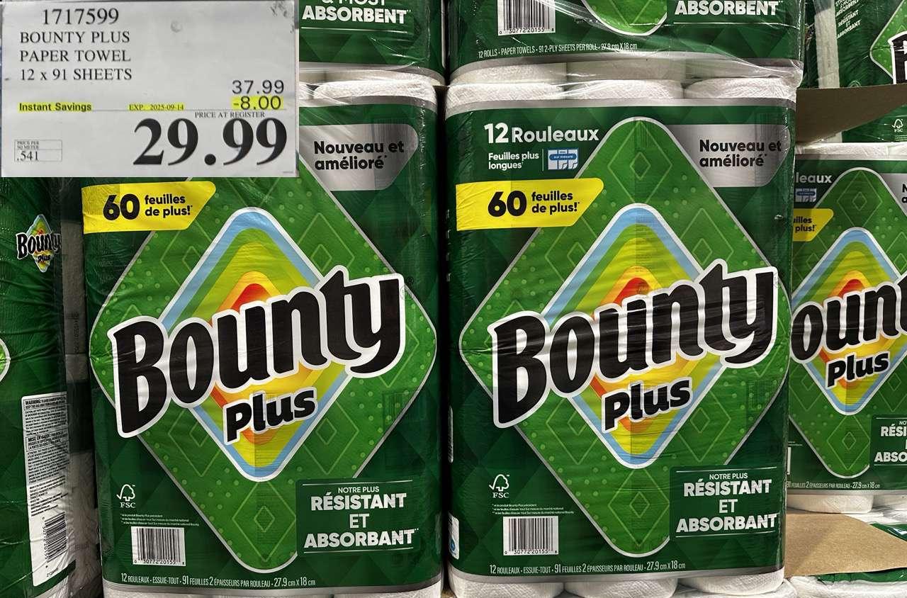 BOUNTY PLUS PAPER TOWEL 12 X 91 SHEETS - Costco Canada deal - Save $8.00 - Household Essentials