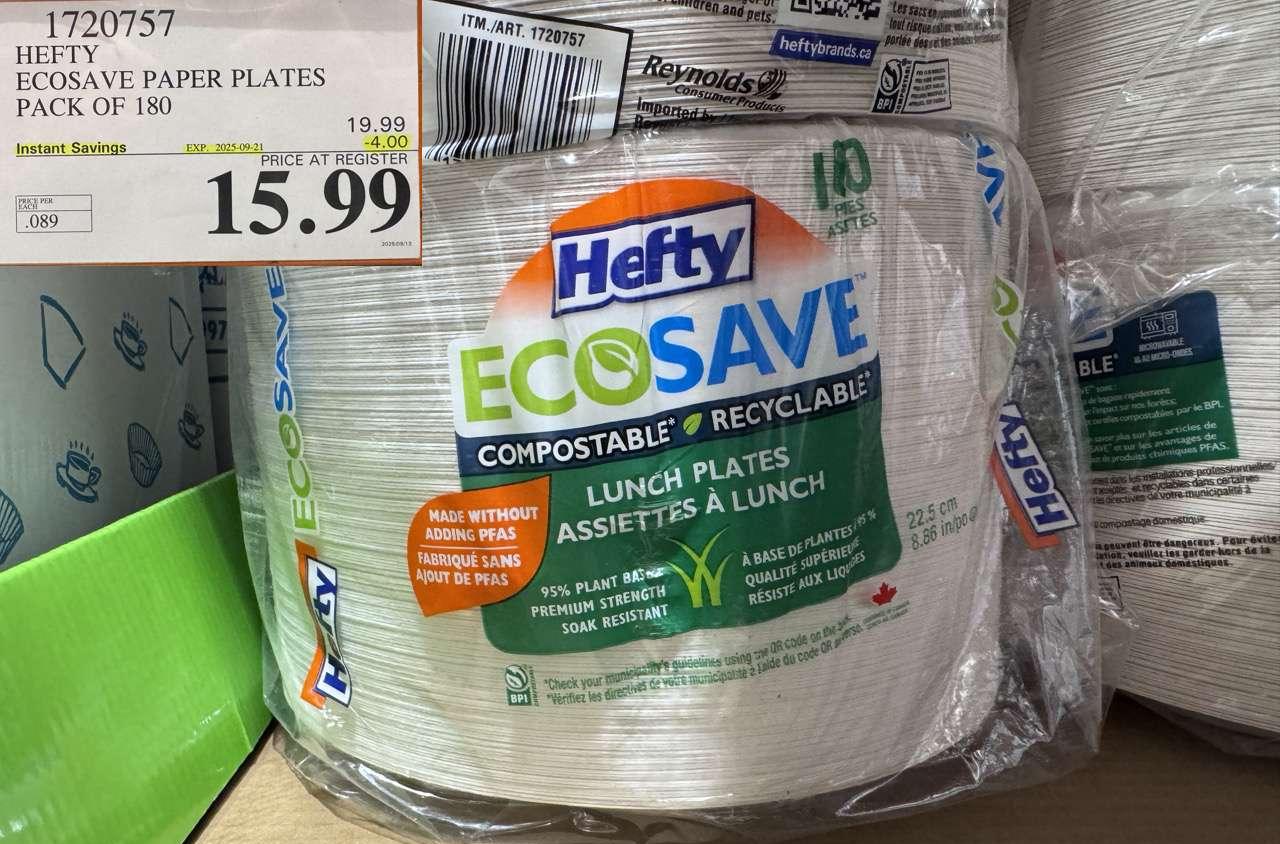 HEFTY ECOSAVE PAPER PLATES PACK OF 180 at Costco