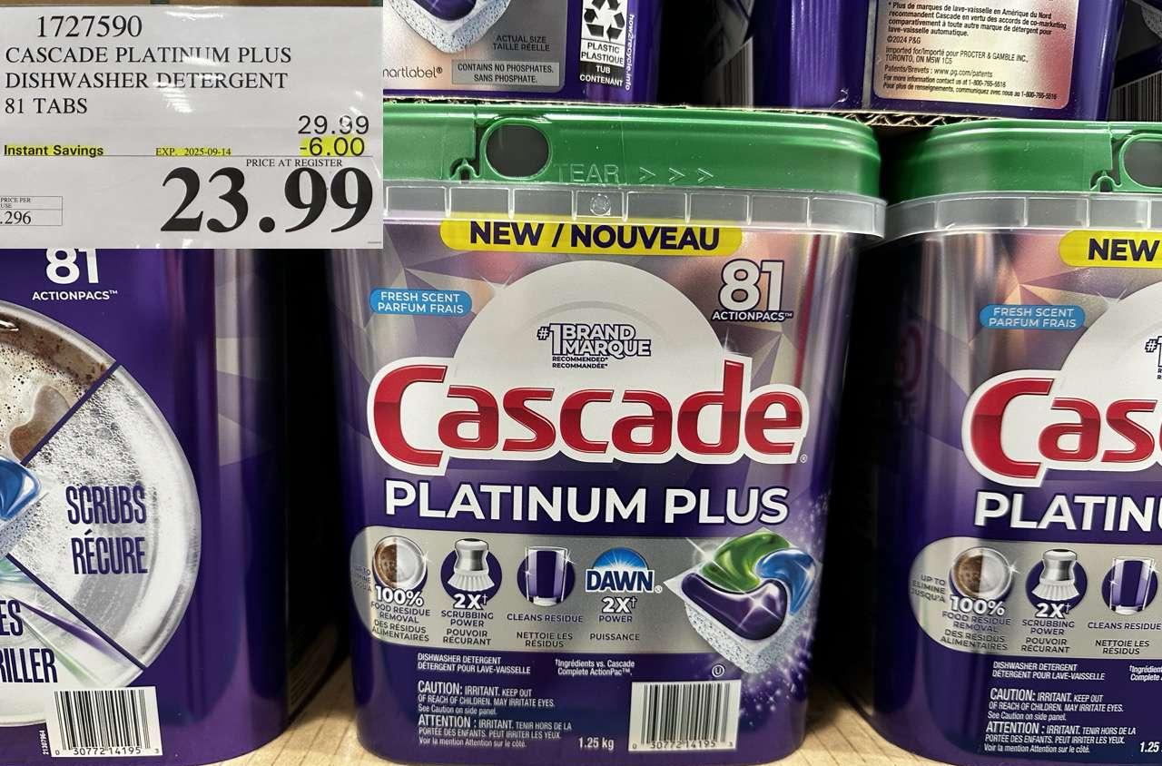 CASCADE PLATINUM PLUS DISHWASHER DETERGENT 81 TABS - Costco Canada deal - Save $6.00 - Household Essentials