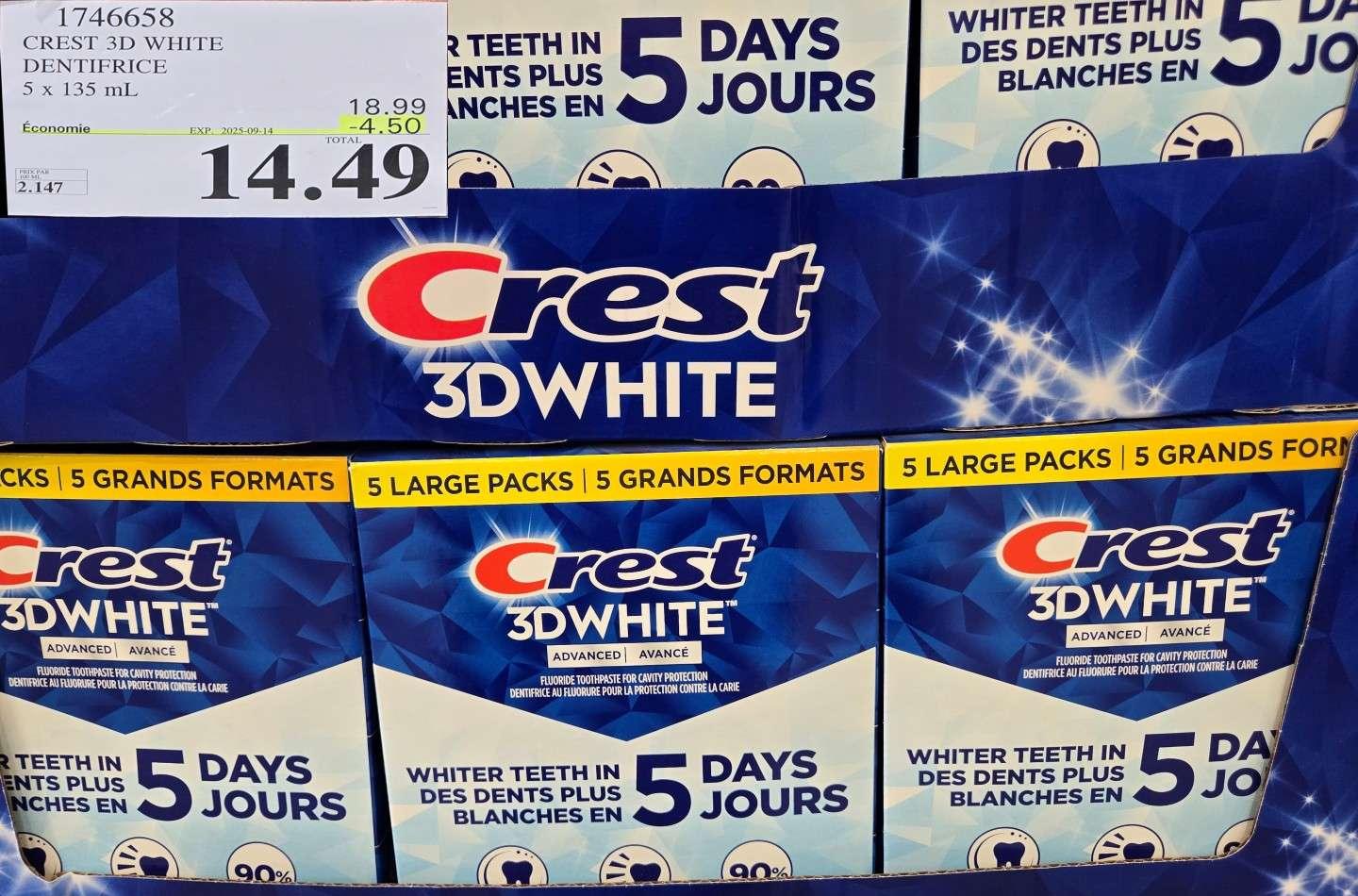 CREST 3D WHITE AVANCE DENTIFRICE   5 x 135 ml. at Costco
