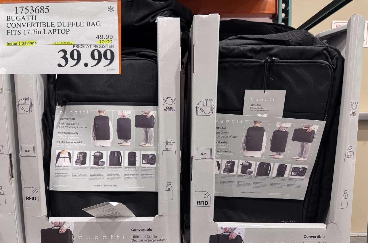 BUGATTI CONVERTIBLE DUFFLE BAG 17.3IN LAPTOP at Costco