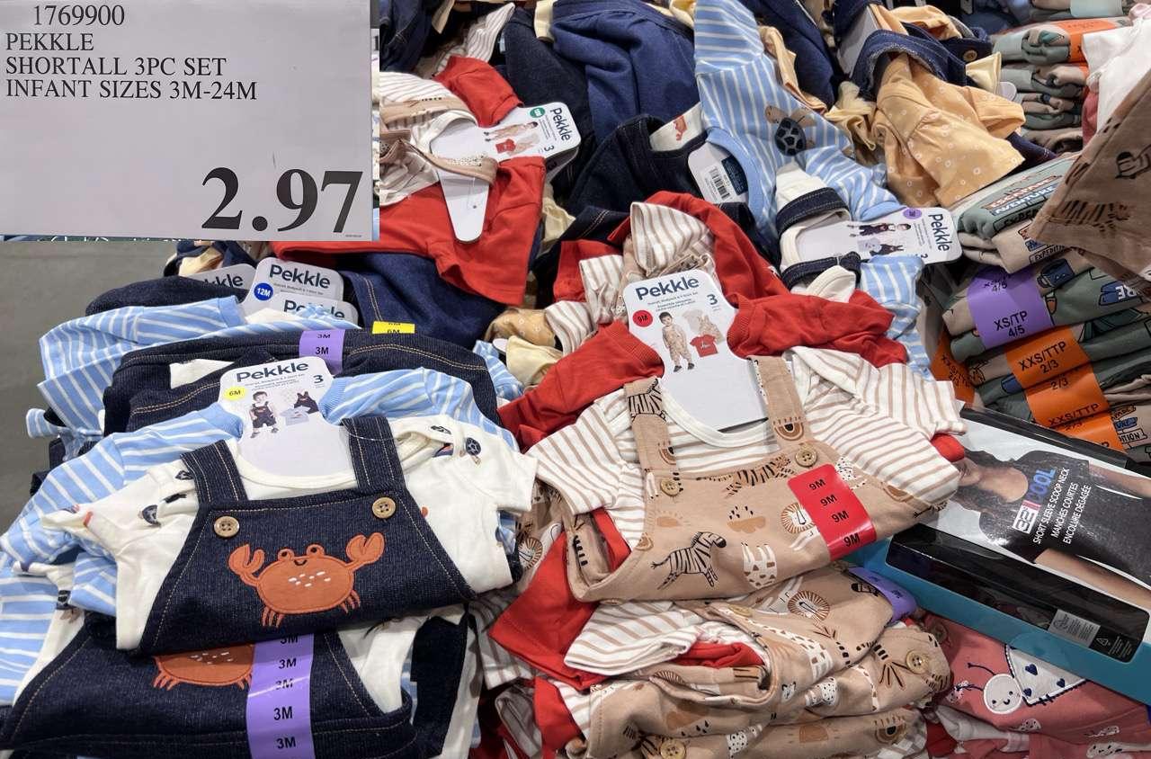PEKKLE SHORTALL 3PC SET INFANT SIZES 3M-24M at Costco