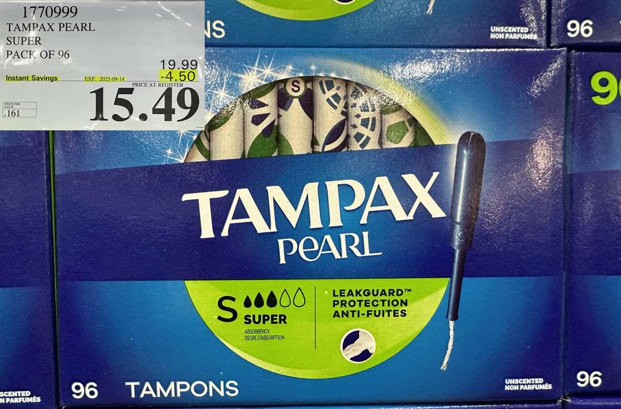 TAMPAX PEARL SUPER PACK OF 96 at Costco