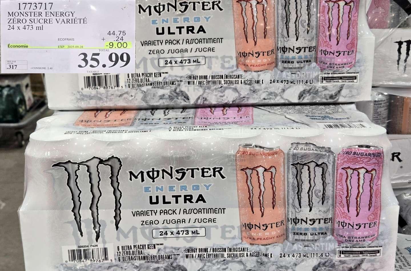 MONSTER ENERGY  ZERO SUCRE VARIETE 24 x 473 ml at Costco