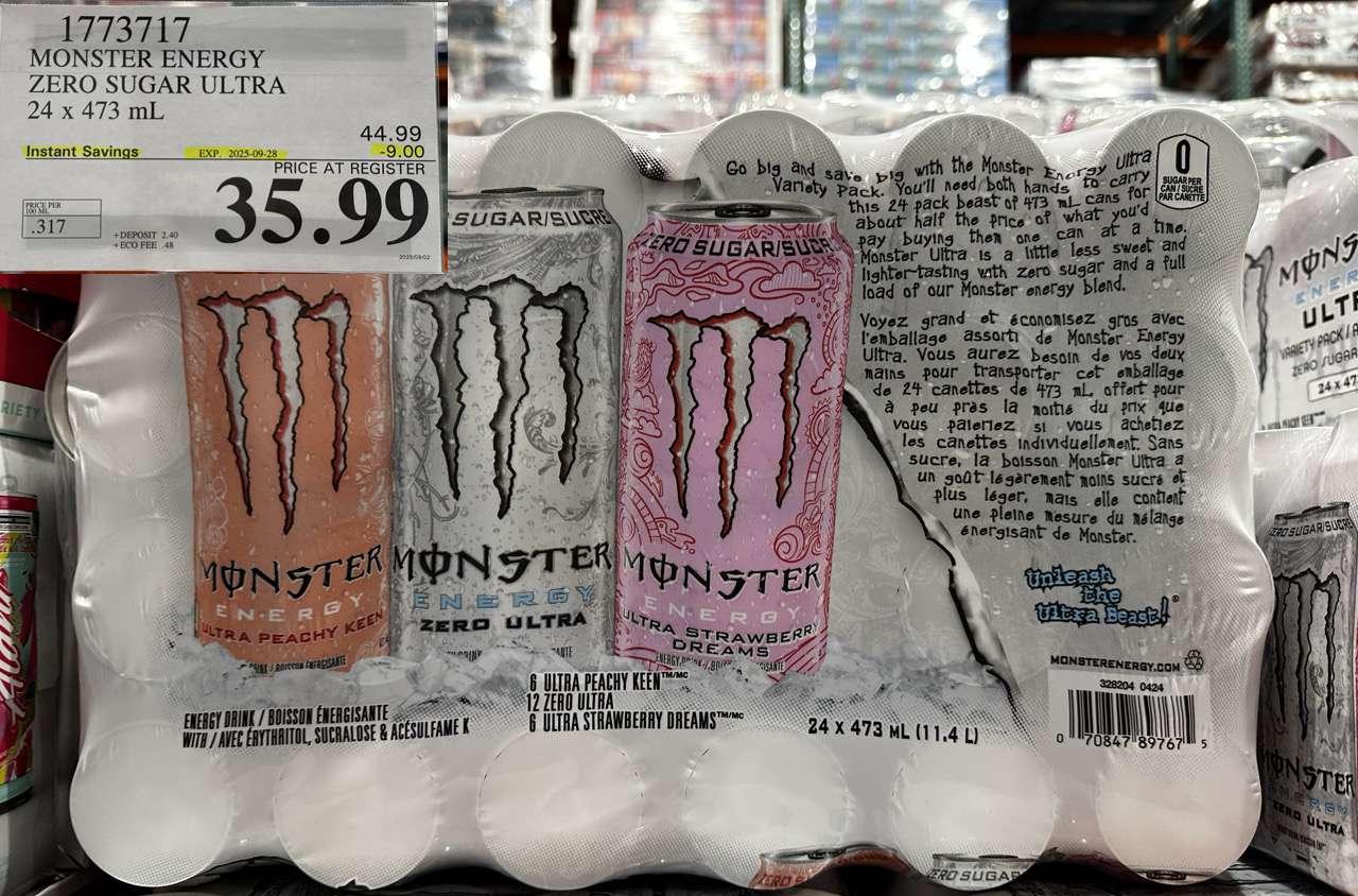MONSTER ENERGY ZERO SUGAR ULTRA 94 x 473 mL - Costco Canada deal - Save $9.00 - Food & Beverage