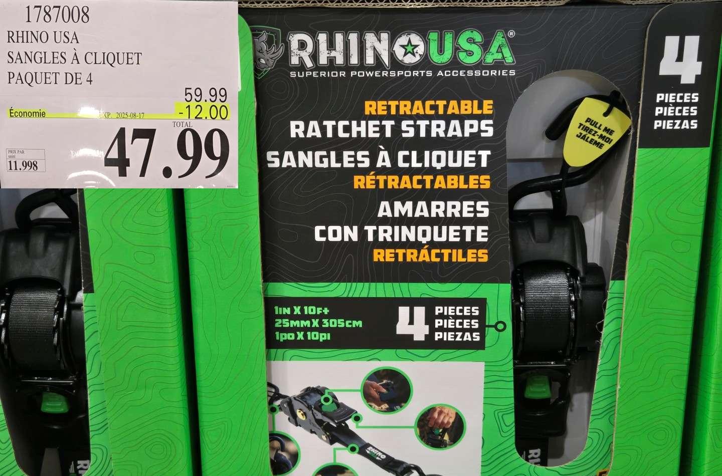 RHINO USA  SANGLES A CLIQUET RETRACTABLES  4PQ at Costco