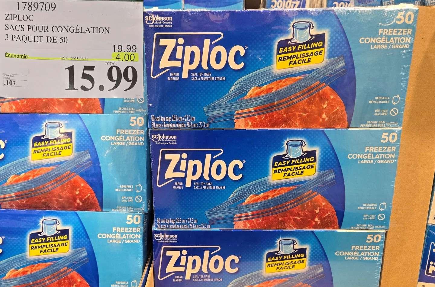ZIPLOC SACS POUR CONGELATION  3 PAQUET DE 50 at Costco