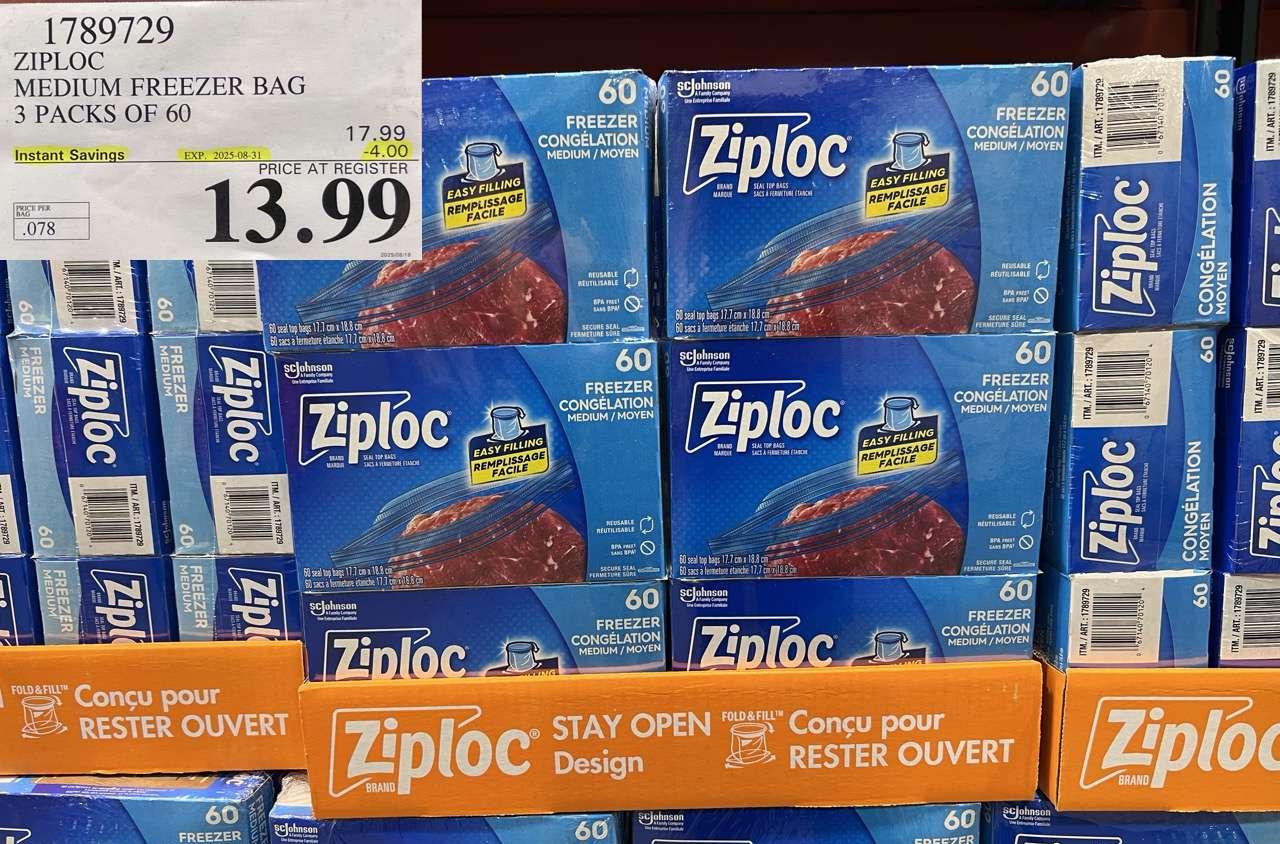 ZIPLOC MEDIUM FREEZER BAG 3 x 60 at Costco