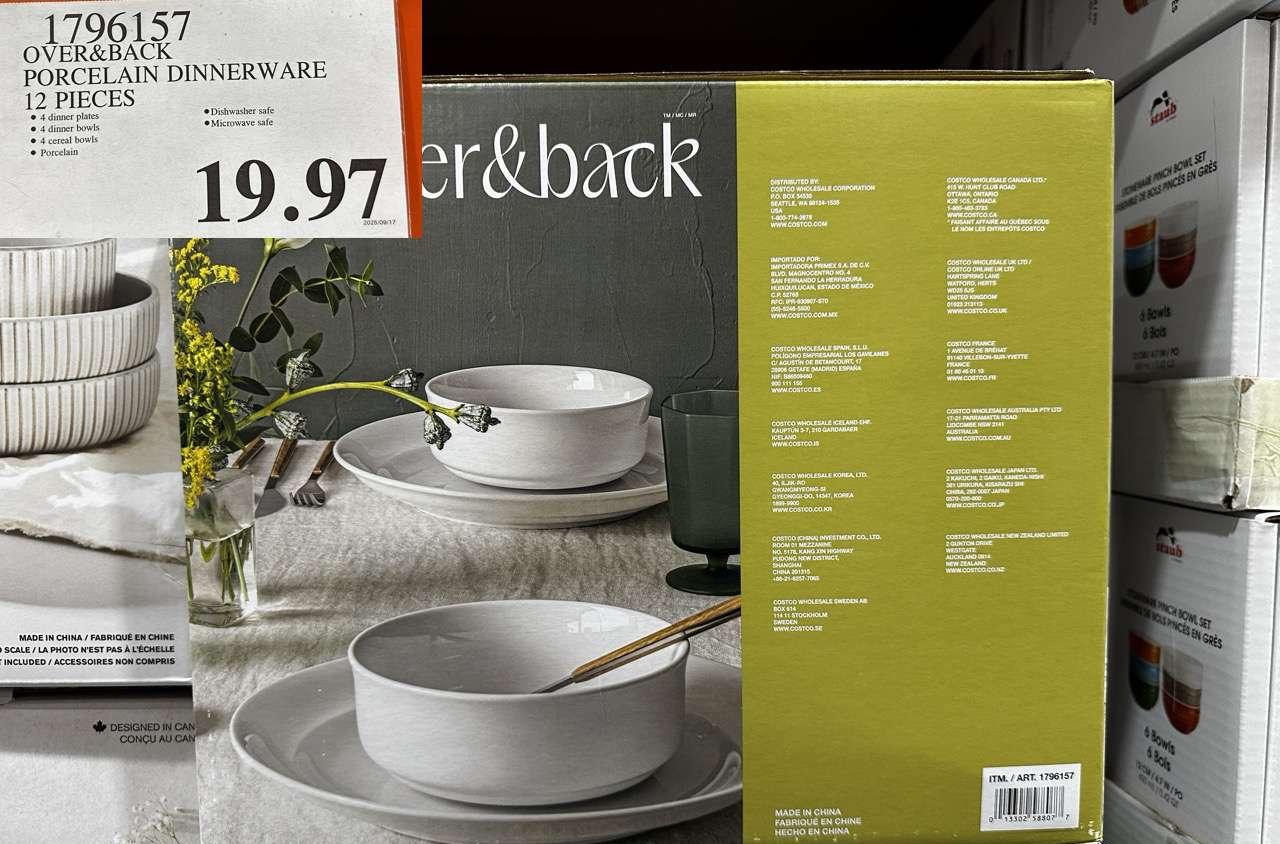 OVER AND BACK PORCELAIN DINNERWARE 12 PIECES at Costco
