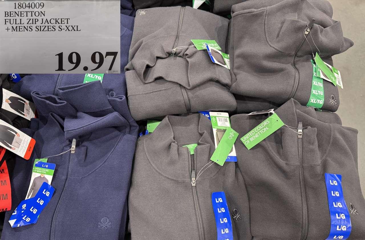 BENETTON FULL ZIP JACKET MENS SIZES S-XXL at Costco