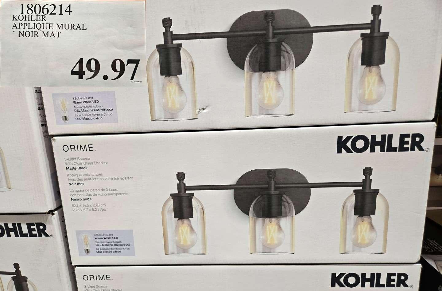 KOHLER  APPLIQUE MURAL * NOIR MAT at Costco