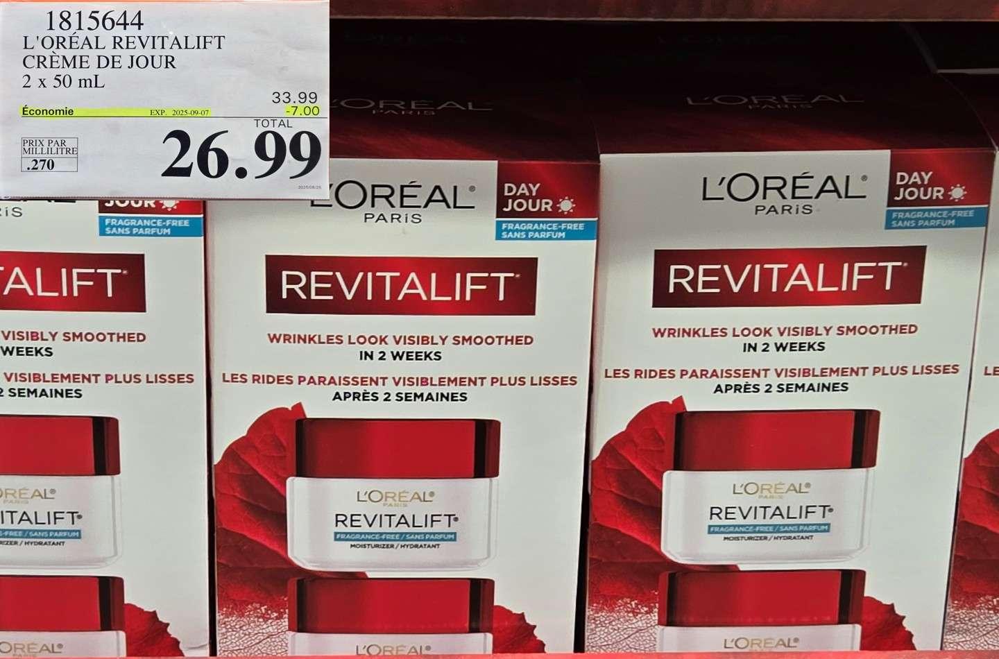 L'OREAL REVITALIFT CREME DR JOUR 2x50 mL at Costco