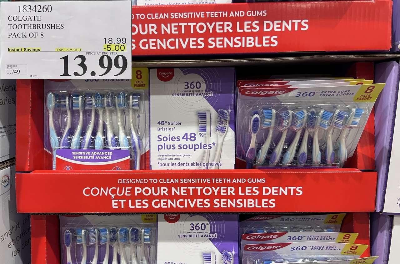 COLGATE 360 ADVANCED TOOTHBRUSHES PACK OF 8 at Costco