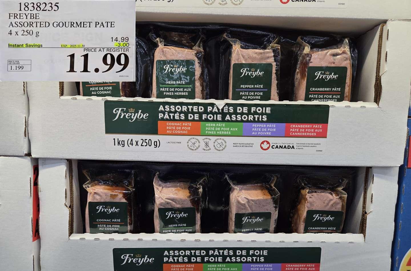 FREYBE ASSORTED GOURMET PATE 4 X 250G - Costco Canada deal - Save $3.00 - Food & Beverage