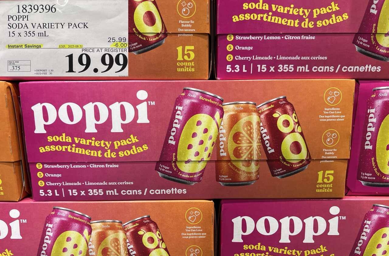 POPPI SODA VARIETY PACK 15 X 355ML at Costco